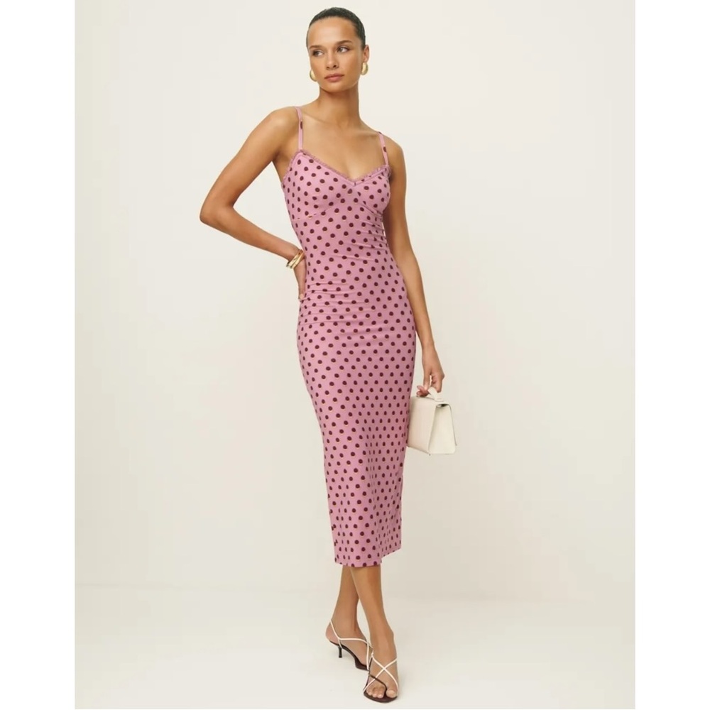 Reformation Pink Polka Dot Midi Dress